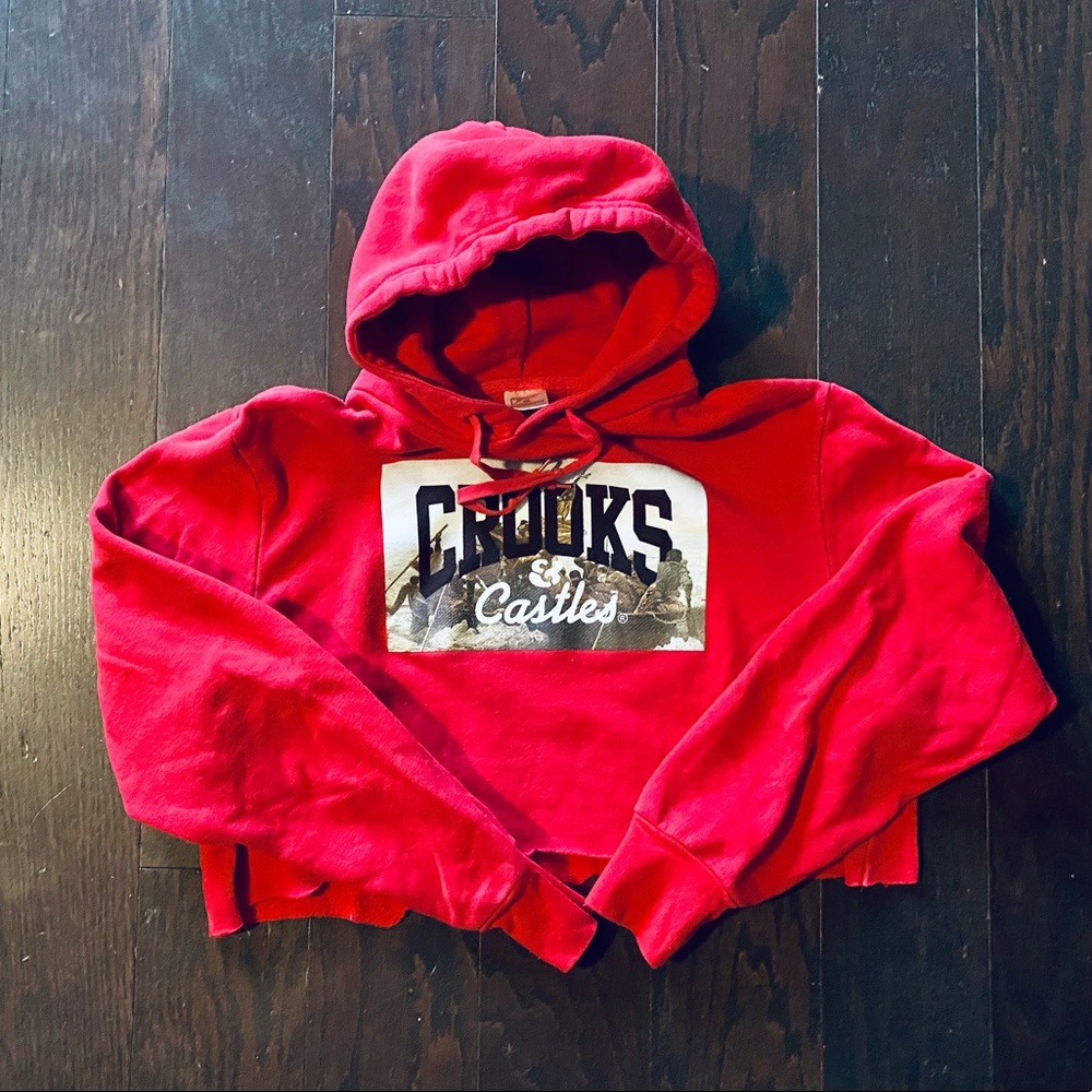 Red Crooks & Castles cropped hoodie